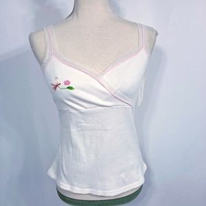 On Gossamer White Embroidered V Neck Tank Top NWT
